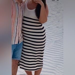 Zara Black and White Striped Midi Knit Dress